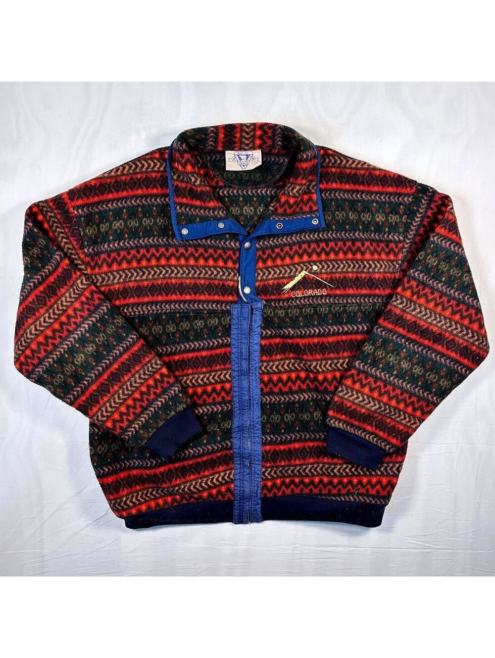 VTG 90s Arctic Image Colorado Southwestern Fleece Jacket Zip Snap Collar XL